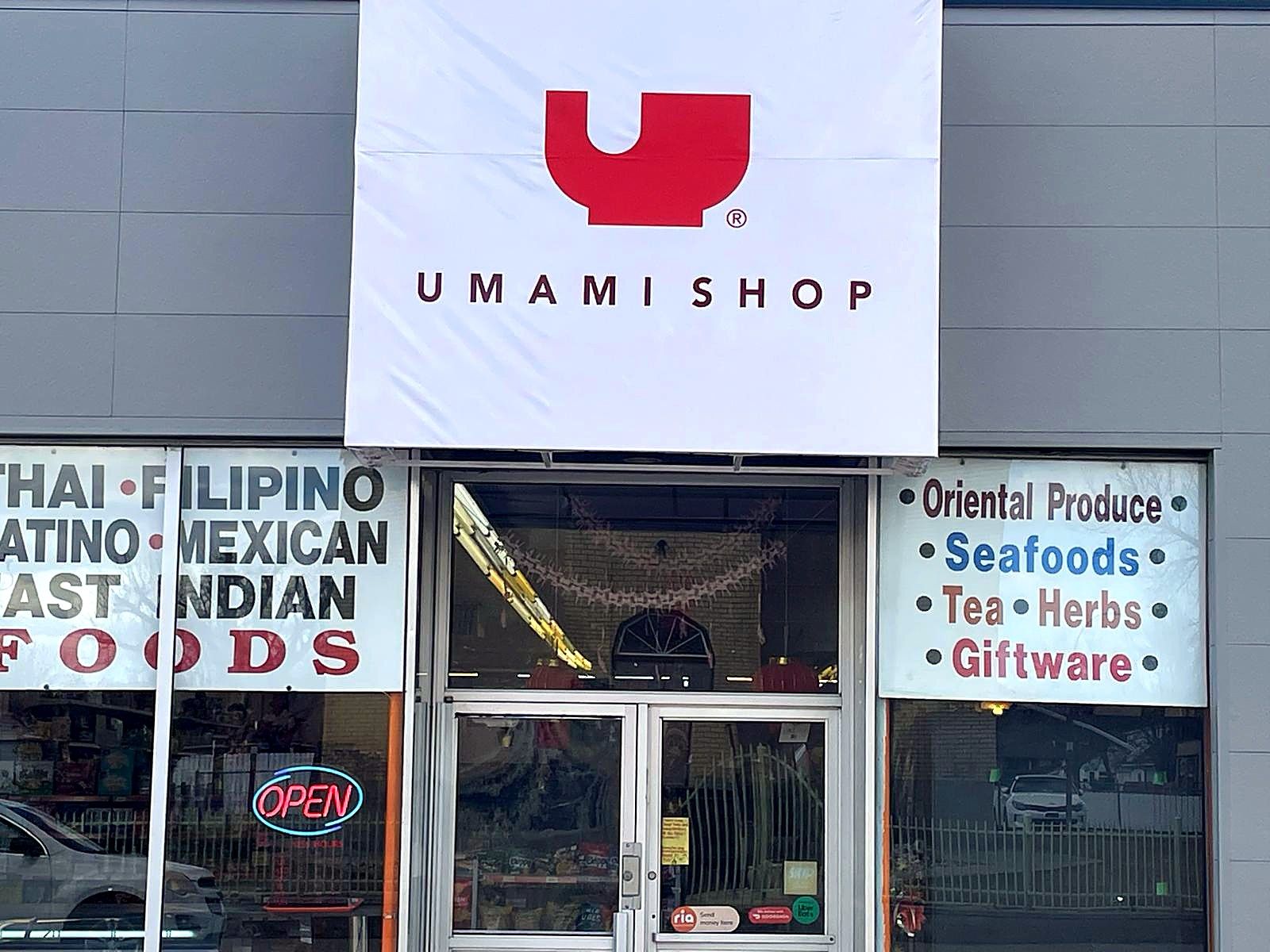 Completed Umami Shop sign above the store entrance